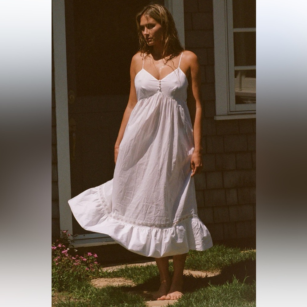 NWT Frankies Bikinis Poplin Pleated Midi Sundress in White Size L